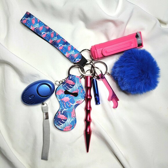 8 Piece Safety Keychain Set, Alarm w/ Flashlight, Window Breaker, Whistle + More - Picture 1 of 2